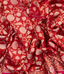 Red Handloom Organza Satin Soft Silk Saree With Floral Vine Motifs-SO4139