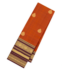 Rust Kanchipuram Silk Saree With Buttas & Contrast Border-KA14956