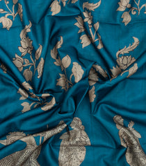 Blue Printed Synthetic Tussar Silk Saree With Contrast Border-SY0105