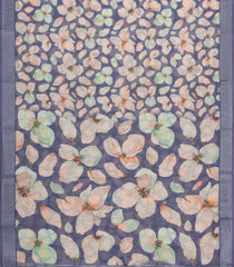 Grey Printed Synthetic Linen Saree With Floral Motifs-SY0199