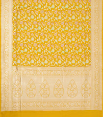 Mustard Handloom Banarasi Silk Saree With Meena Floral Motifs-BE1766
