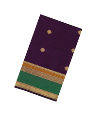 Dark Purple Handloom Silk Cotton Saree With Zari Buttas & Contrast Border-SC4823
