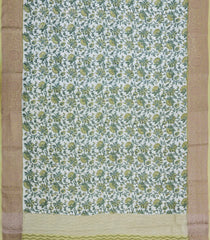 Light Green Printed Chanderi Cotton Saree With Floral Motifs & Zari Border-CC1661