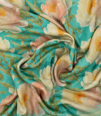Aquamarine Woven Synthetic Viscose Saree With Printed Floral Motifs-BL4927