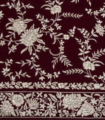 Maroon Woven Synthetic Blended Saree With Embroidered Floral Motifs-EN1987