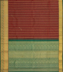 Dark Grey Handloom Kanchipuram Silk Saree With Floral Stripes-KA13672