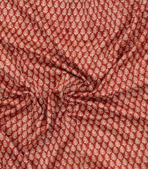 Red Printed Chanderi Cotton Saree With Zari Border-CC1526