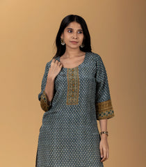 Teal Blue Polka Printed Kurta-KR0830