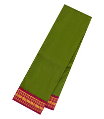 Green Handloom Korvai Kanchipuram Silk Saree With Crimson Border-KA15440