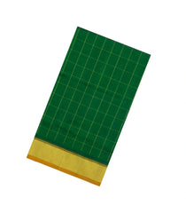 Green Handloom Silk Cotton Saree With Checks-SC4682