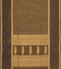 Dark Olive Handloom Silk Cotton Saree With Checks-SC4198