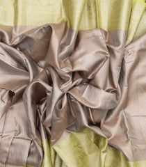 Taupe Woven Synthetic Tissue Saree With Floral Motifs & Neon Border-BL4348