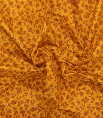 Mustard Printed Silk Saree With Floral Motifs & Zari Border-PS0681