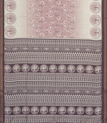 Cream Printed Synthetic Tussar Silk Saree With Lilac Border-SY0039