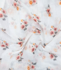 White Printed Synthetic Linen Saree With Floral Motifs-SY0215