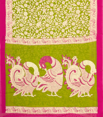 Light Green Printed Jaipur Cotton Saree With Kalamkari Motifs-JC1904