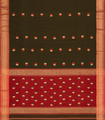 Dark Olive Handloom Maheswari Silk Cotton Saree With Buttas-SC4183