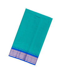 Cyan Handloom Gadwal Cotton Saree With Checks & Contrast Border-GA0256