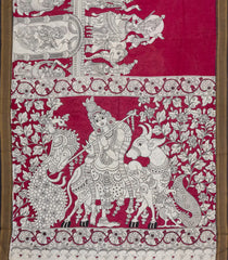 Magenta Printed Kalamkari Cotton Saree With Zari Border-KAL1223