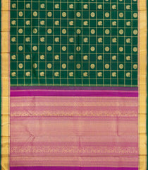 Dark Green Handloom Kanchipuram Silk Saree With Zari Checks & Buttas-KA15700