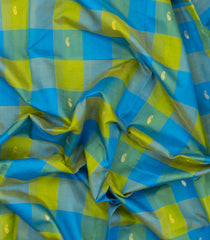 Green & Blue Handloom Silk Cotton Saree With Checks & Zari Buttas-SC4605