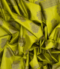 Lime Green Woven Tussar Silk Saree With Floral Butta Motifs-TU2951
