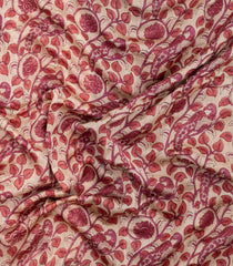 Cream Printed Chanderi Cotton Saree With Zari Border-CC1541