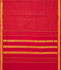 Red Handloom Kanchipuram 9 Yards Silk Saree With Zari Checks-KA13397