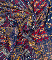Navy Blue Woven Tussar Silk Saree With Hand Embroidered Meena Motifs -EN1782