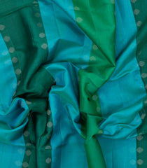Sky Blue & Green Handloom Soft Silk Saree With Stripes-SO4638