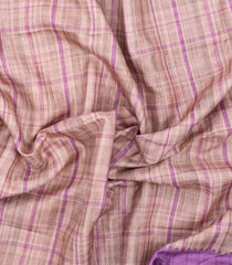 Beige Printed Synthetic Tussar Silk Saree With Lavender Checks-SY0526