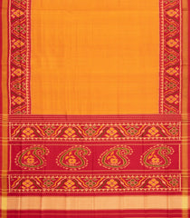 Mango Yellow Handloom Rajkot Patola Silk Saree With Contrast Ikat Border-IK0549