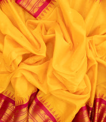 Yellow Handloom Gadwal Silk Cotton Saree With Checks & Buttas-GA0179