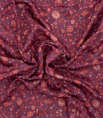 Rust Printed Tussar Silk Saree With Floral Motifs-TU3604