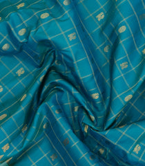 Cyan Handloom Gadwal Silk Saree With Zari Checks & Buttas-GA0306