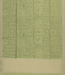 Lime Green Printed Art Dupion Saree With Contrast Border-BL5071