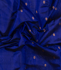 Blue Handloom Silk Cotton Saree With Buttas & Contrast Border-SC4713