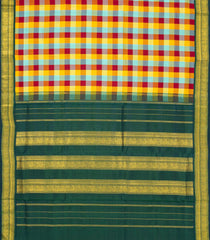 Multi Colour Handloom Kanchipuram 9 Yards Silk Saree Green Border-KA13424