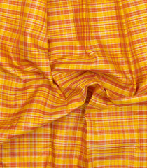 Mustard Handloom Korvai Kanchipuram Silk Saree With Silk Checks-KA16219