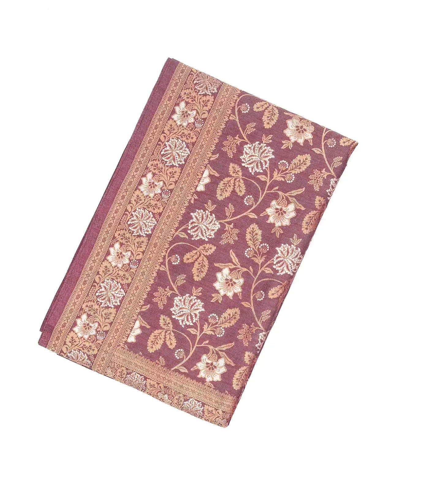 Chestnut Pink Woven Blended Dupion Saree With Floral Motifs – RmKV Silks