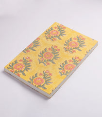 Yellow 9 X 6 Inch Bagru Dabu Block Printed 96 Page Handmade Notebook-ACS1013