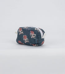 Dark Grey Cotton Bagru Printed Coin Pouch With Zipper-ACS1062
