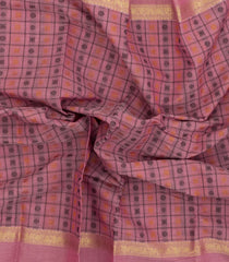 Peach Handloom Kanchi Cotton Saree With Checks-KC1845