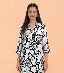 Black and White Abstract Printed Kurta-RC5654