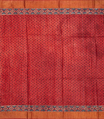 Red Handloom Tussar Silk Saree With Printed Floral Motifs-Red