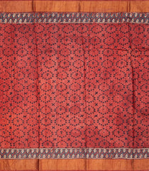 Rust Handloom Tussar Silk Saree With Printed Floral Motifs-Rust