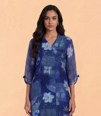Blue Floral Abstract Printed Contemporary Kurta Set-RC5652