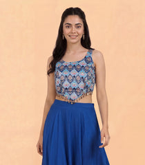 Blue Printed Crop Top Palazzo Set-SK5118