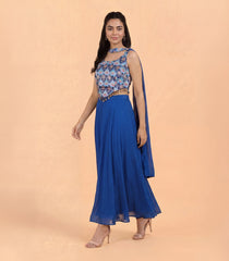 Blue Printed Crop Top Palazzo Set-SK5118