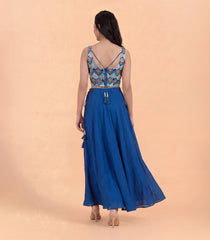 Blue Printed Crop Top Palazzo Set-SK5118